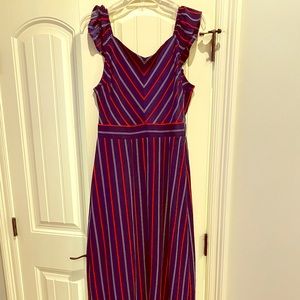 Maxi Dress, Blue, Red, and white